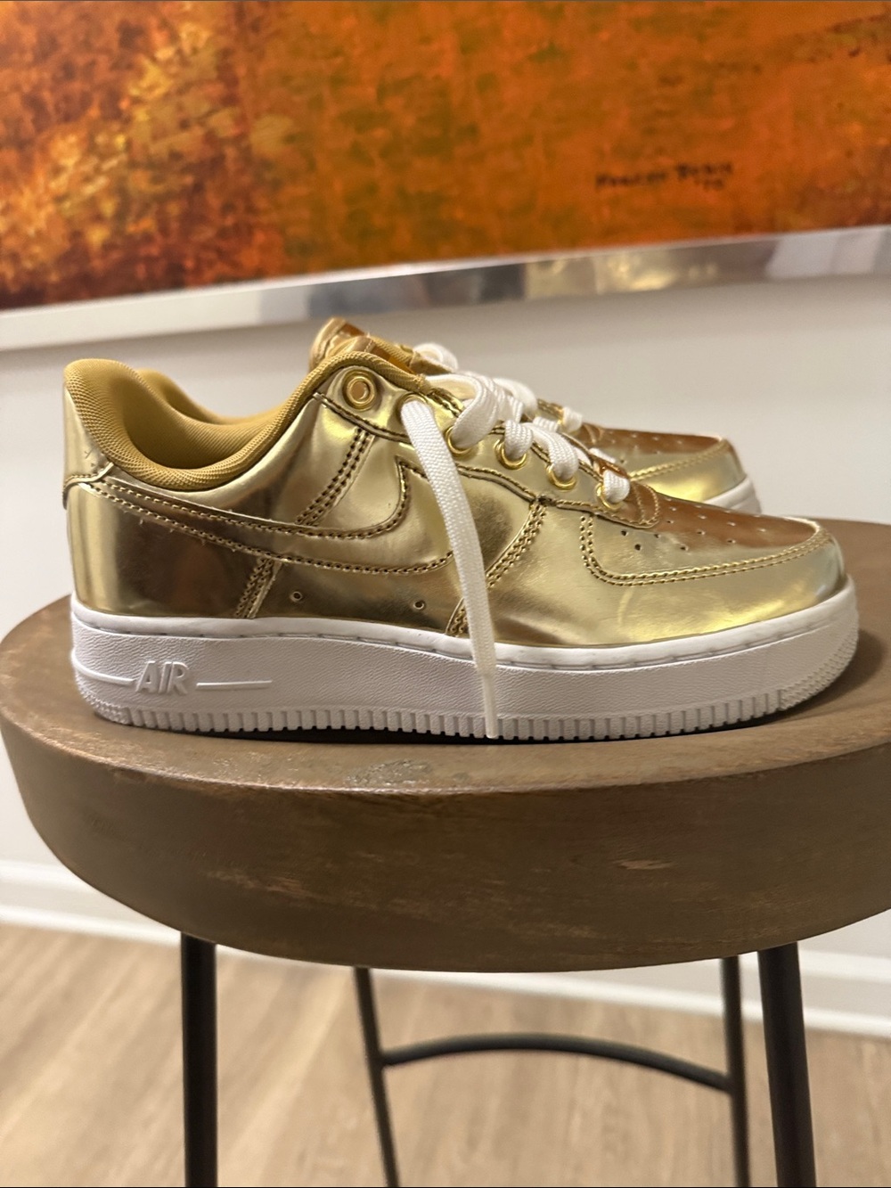 Nike Metallic Gold Low-Top Sneakers with White Sole
